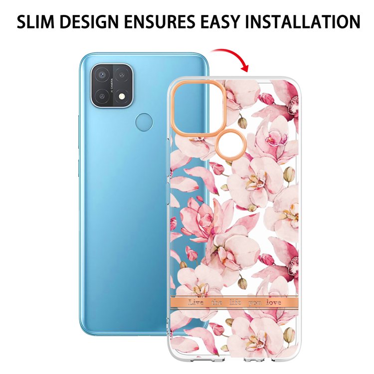 For OPPO A15 / A15S Fashion Luxury Transparent Electroplated Flower Leaves Glossy Soft TPU IMD Mobile Cell Phone Case Bag