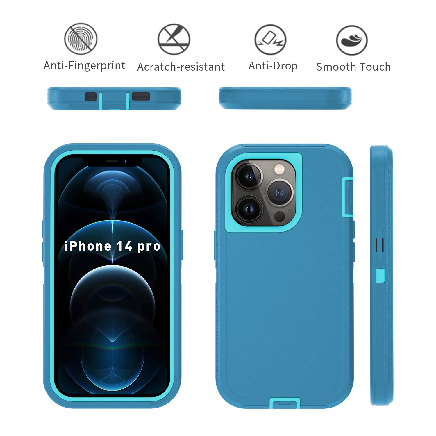 Anti-Fingerprint Back Cover Belt Clip Kickstand Defender Case For iPhone 14 Series TPU+Hard PC iPhone Case