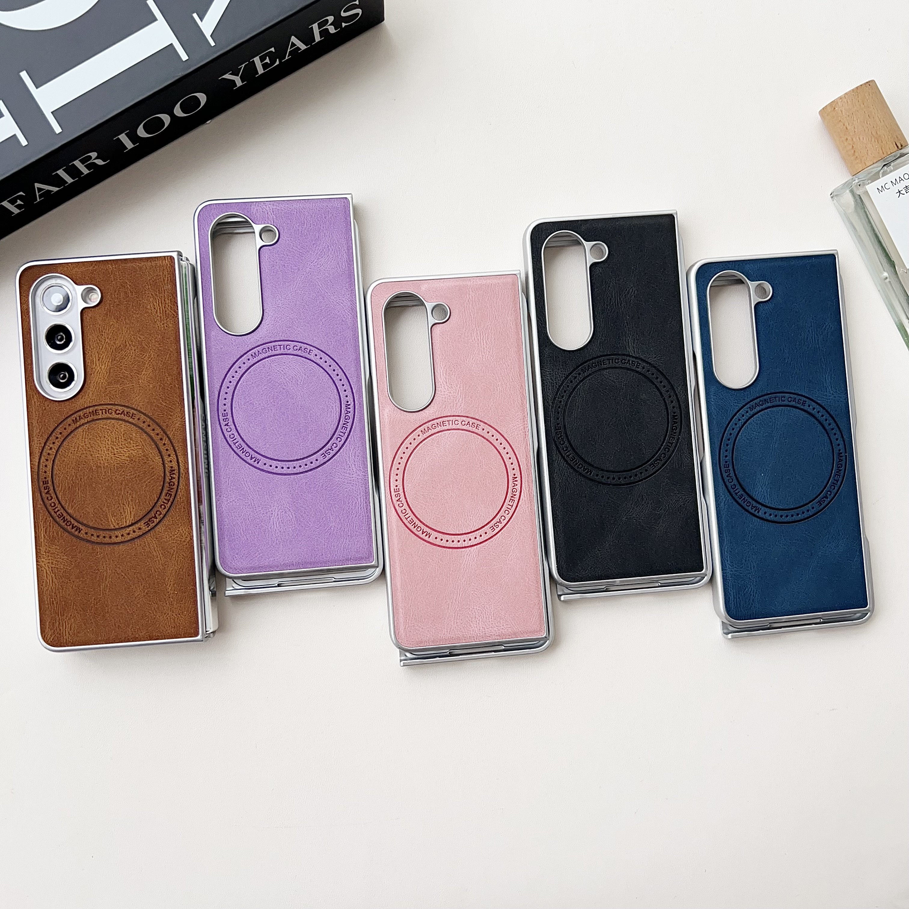 Magnetic Case For Samsung Fold 6 5 4 3 Support Wireless Charging Pc Skin texture Full Protection Cover