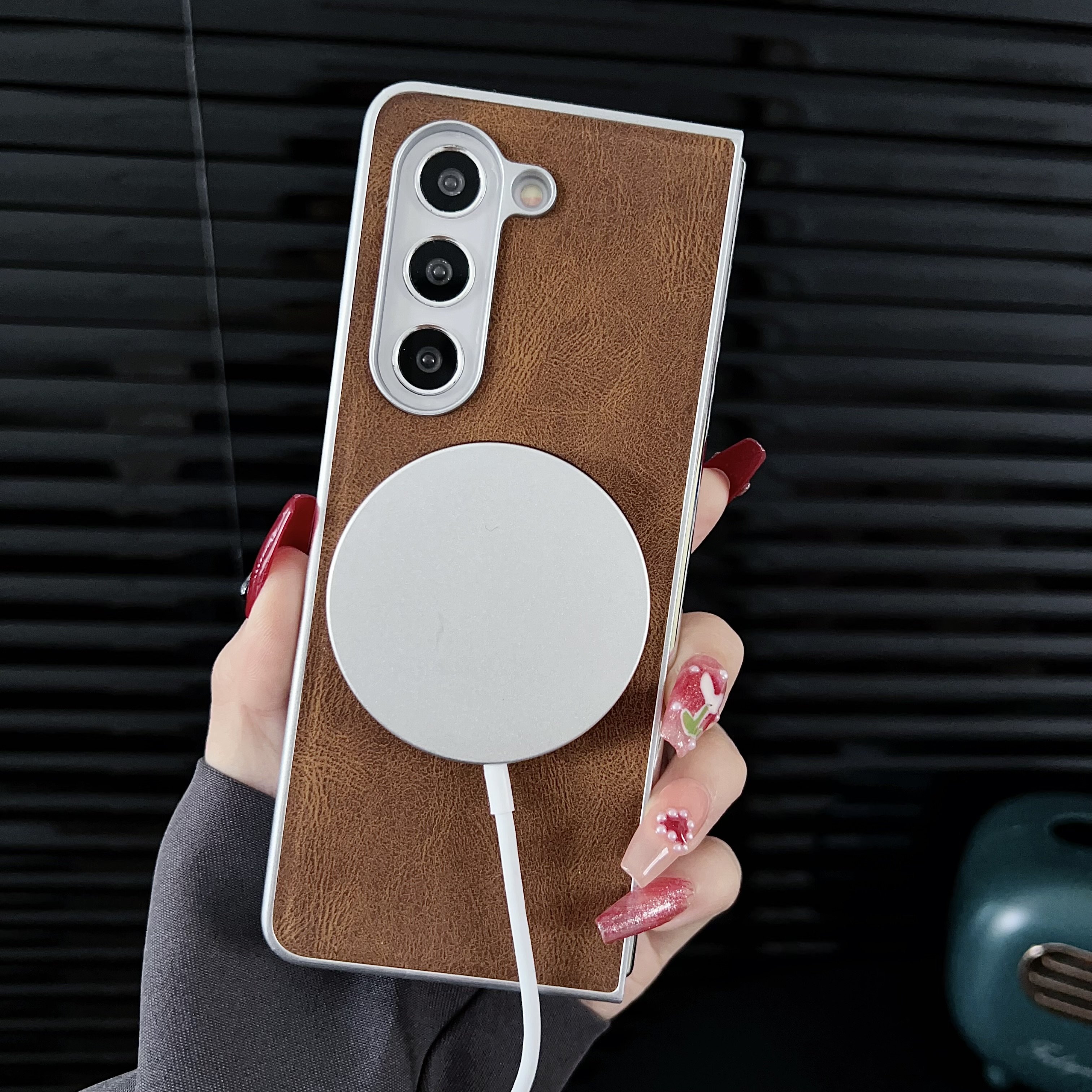 Magnetic Case For Samsung Fold 6 5 4 3 Support Wireless Charging Pc Skin texture Full Protection Cover