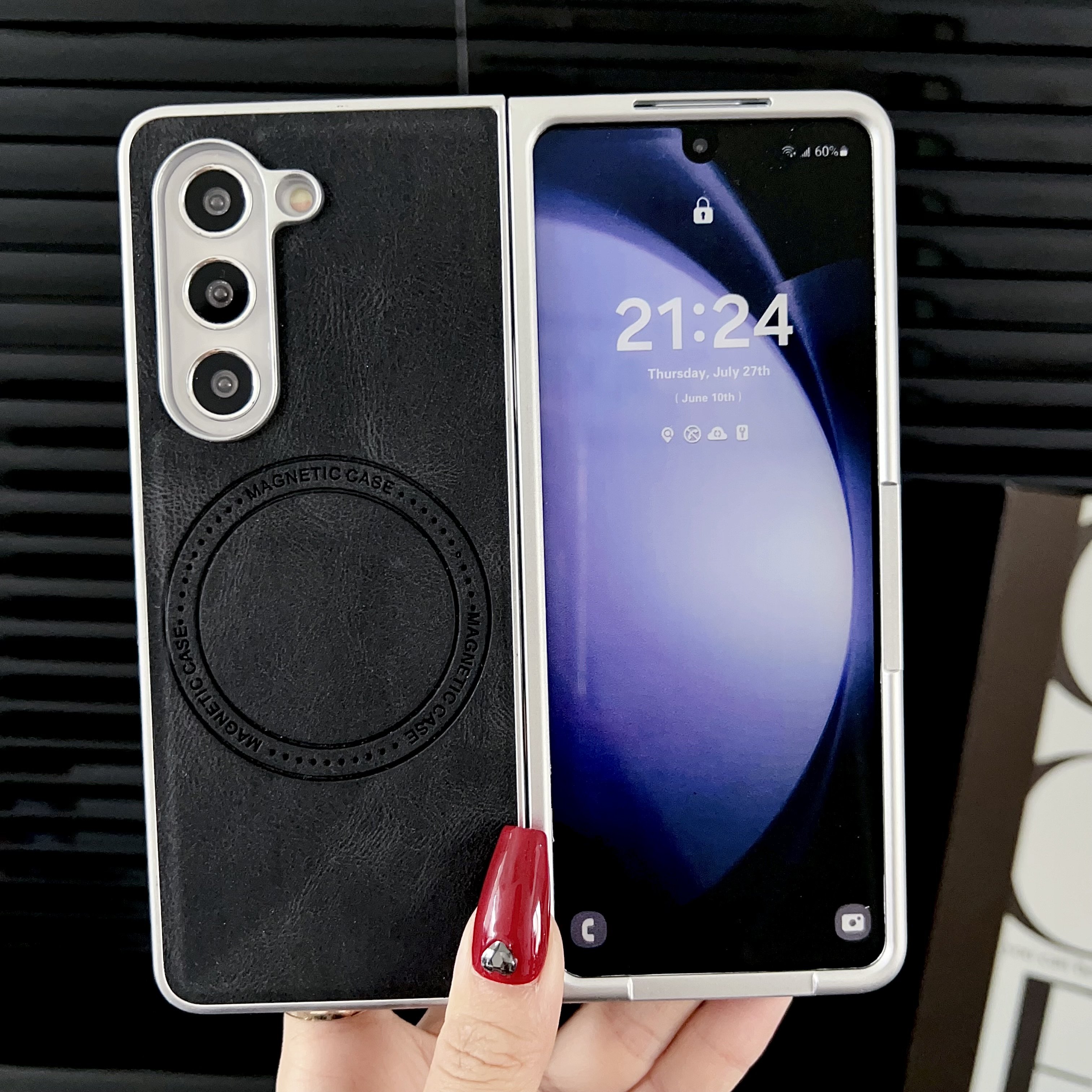 Magnetic Case For Samsung Fold 6 5 4 3 Support Wireless Charging Pc Skin texture Full Protection Cover