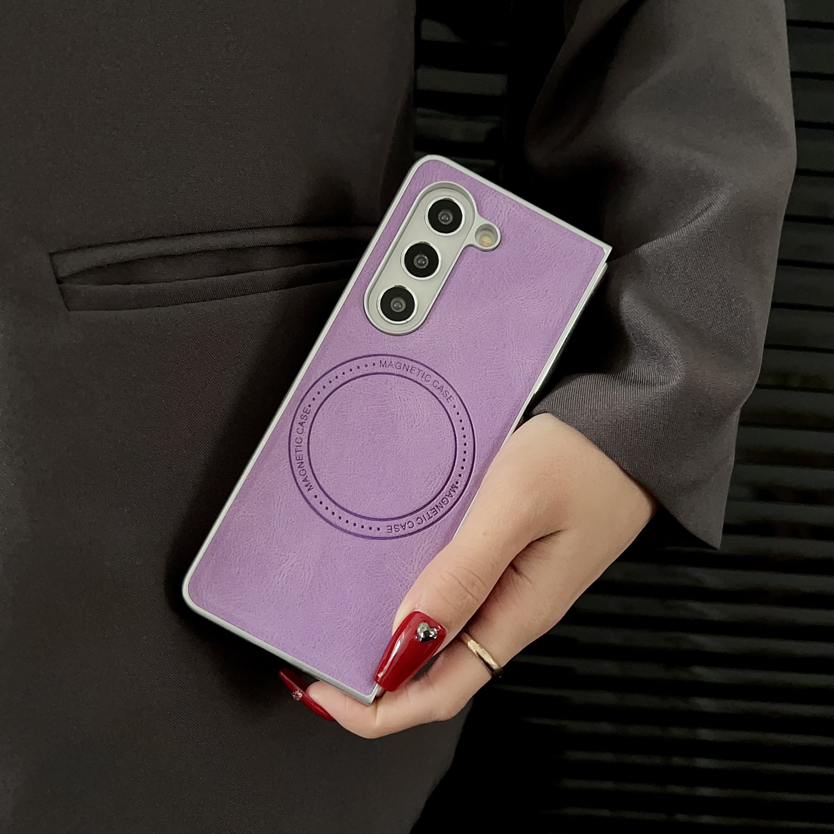 Magnetic Case For Samsung Fold 6 5 4 3 Support Wireless Charging Pc Skin texture Full Protection Cover