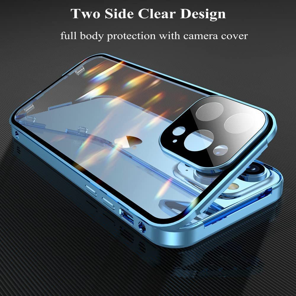 Magnetic Double Sided Tempered Glass 360 Proteaction Glass Cover with Buckle Lock for iPhone13 14 Pro Max Phone Case