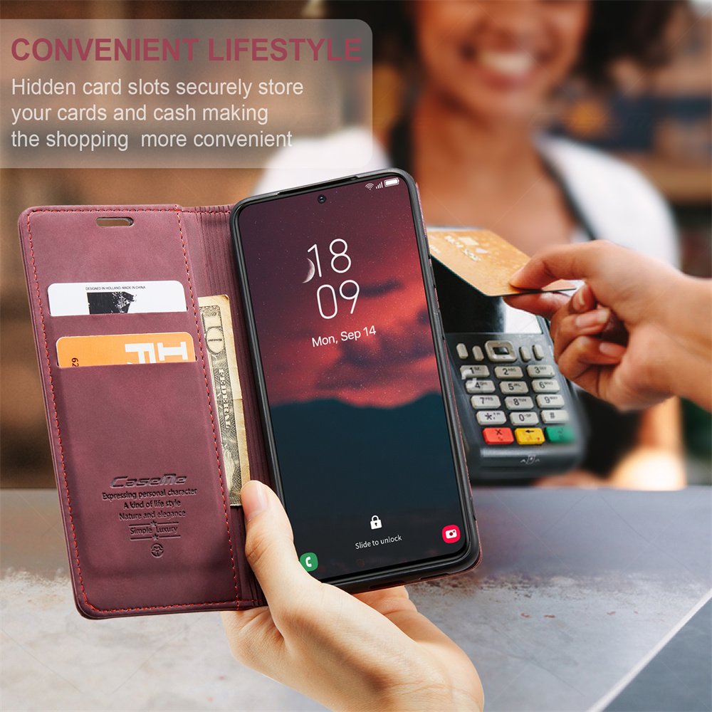 Caseme Luxury Vintage Leather Multi-function Mobile Phone Holder Wallet Card Bag for Samsung S23 22 21 Ultra Phone Case