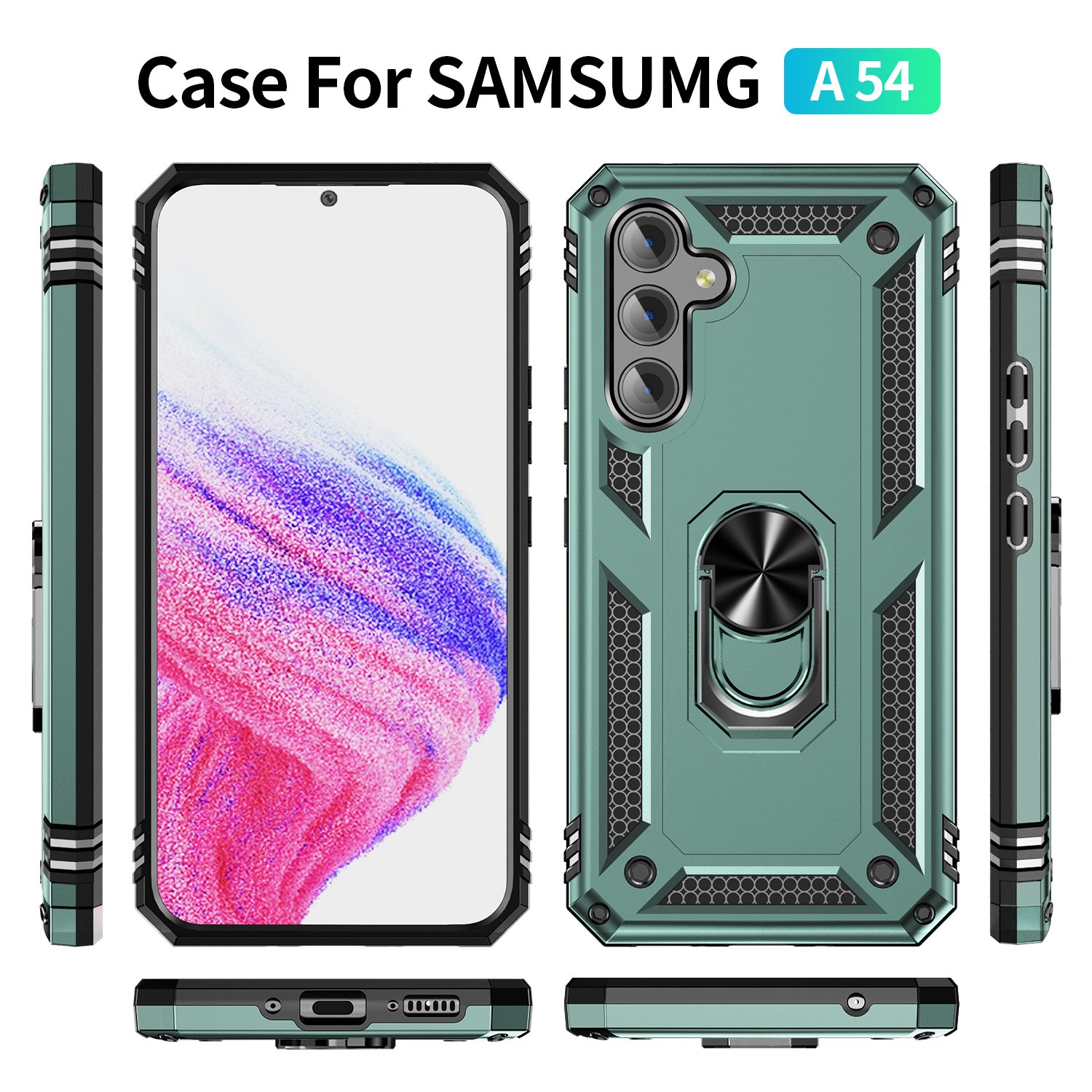 Heavy Duty 360 Ring Stand Mobile Phone Cover Anti-Scratch Armor Case for Samsung Galaxy A54 A34 SM-A546 SM-A346