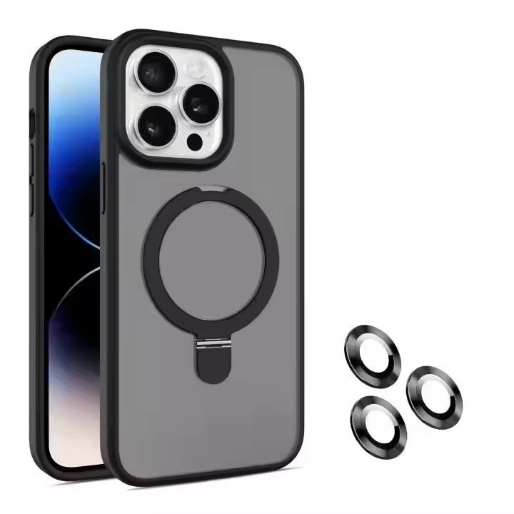 With Lens Film Protect Metal Holder Magnetic Charging Mobile Phone Case For iPhones 12 13 1416 16 pro max Back Cover