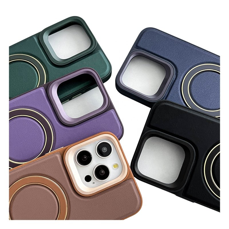 Stylish Metal Camera Protective Cover And Magnetic Stand Shockproof Mobile Phone Cases For iPhone 16 15 14 13 12 Pro Max Plus