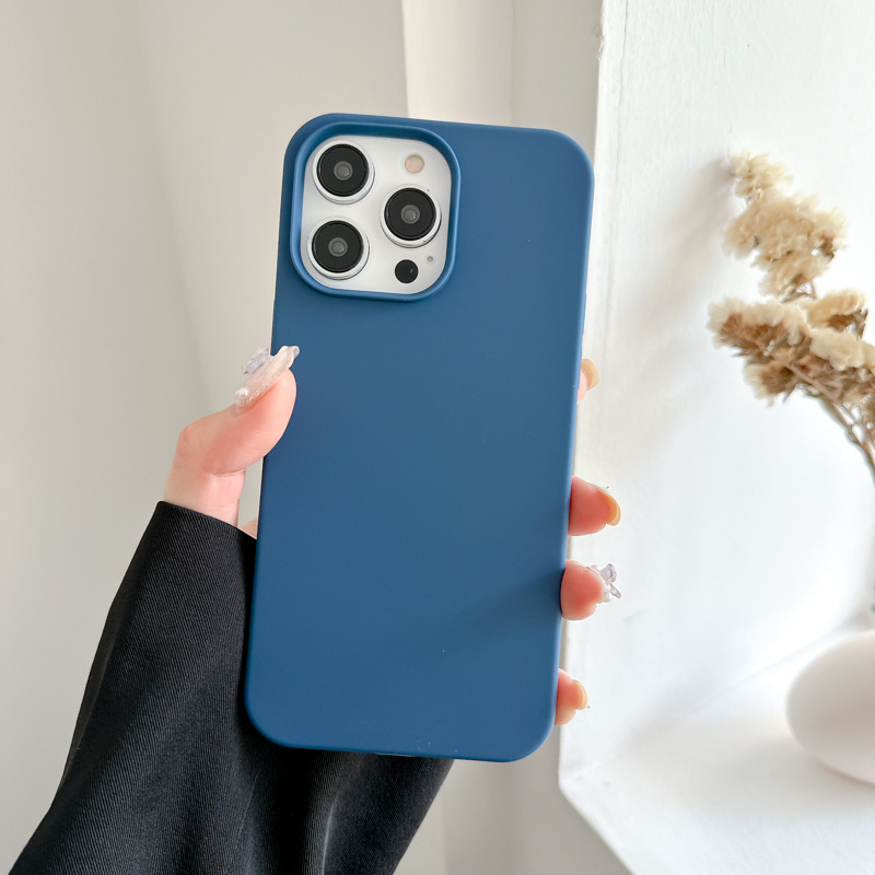 Solid color liquid silicone IP13 mobile phone case for Iphone 15 promax 14plus Colorful frosted TPU Shock-proof Protective shell