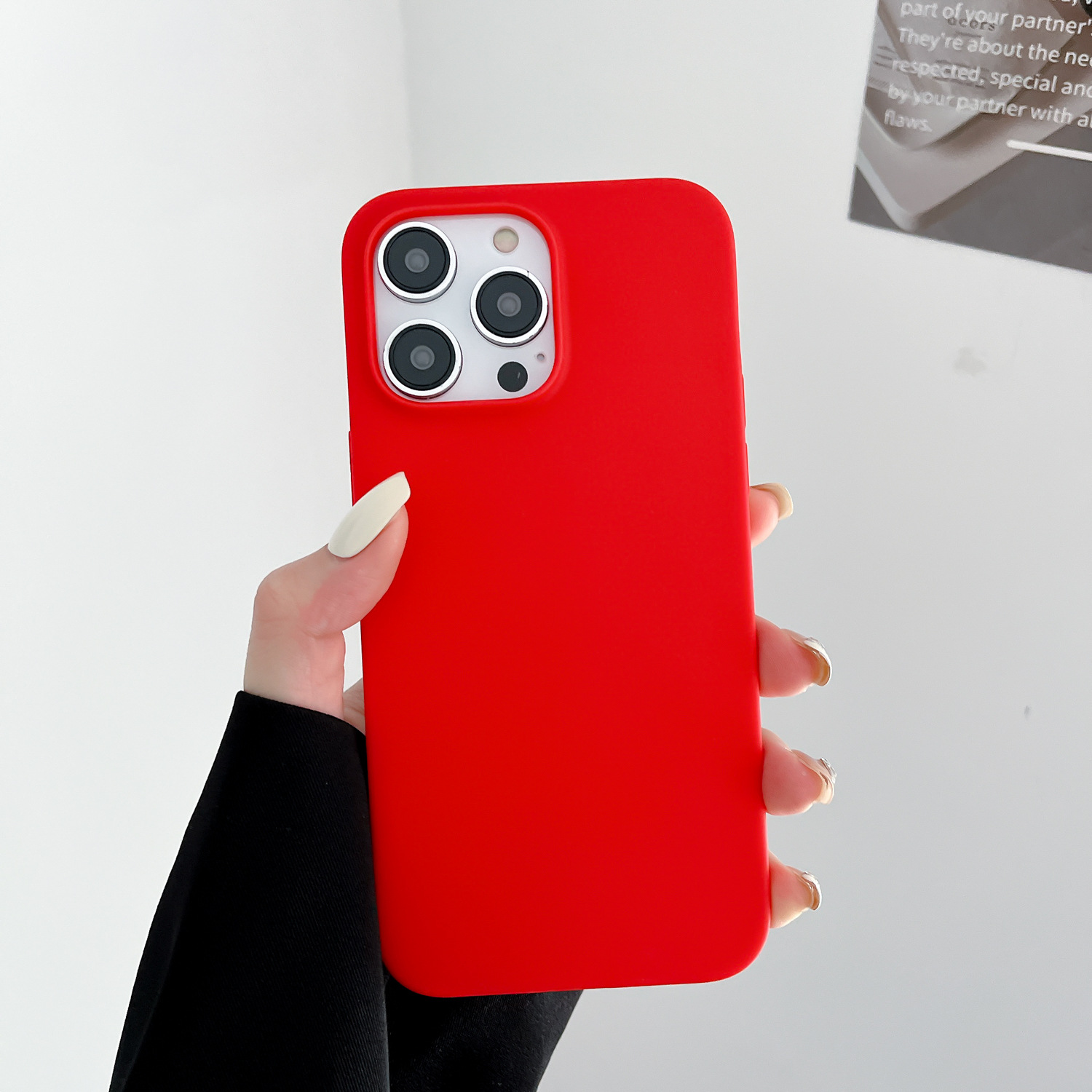 Solid color liquid silicone IP13 mobile phone case for Iphone 15 promax 14plus Colorful frosted TPU Shock-proof Protective shell