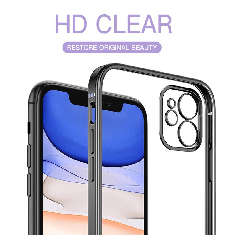 Luxury Candy Transparent Phone Case For iPhone 16 15 14Pro Max 13Pro Soft Silicone Straight Edge Plating Shockproof Cases Cover