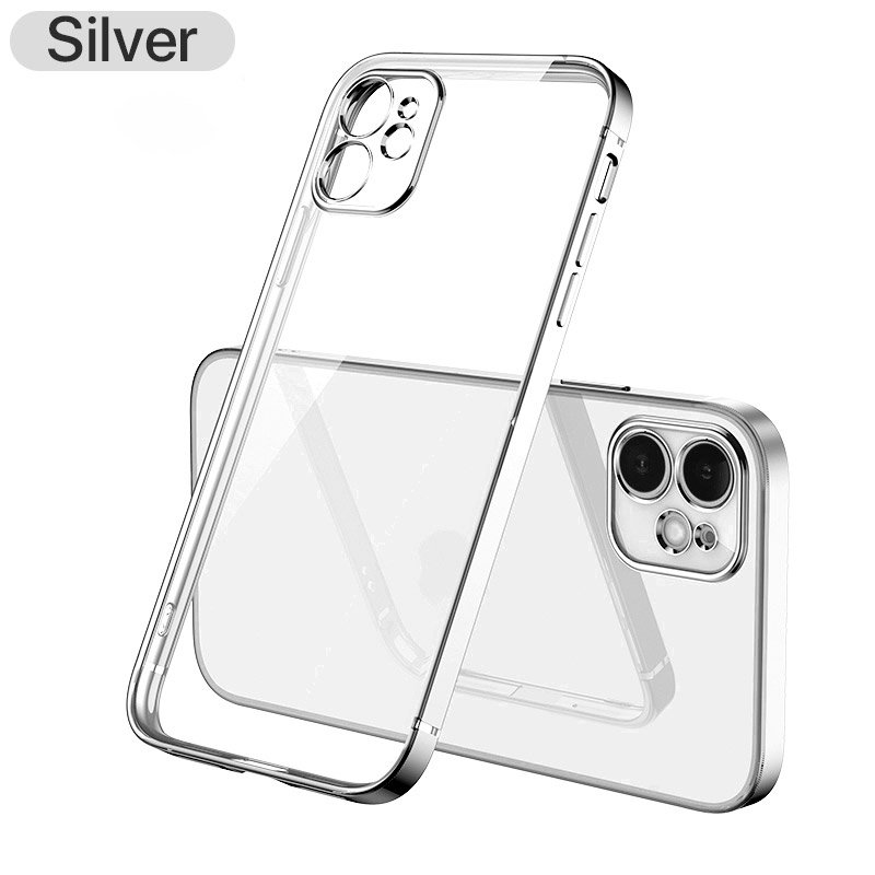 Luxury Candy Transparent Phone Case For iPhone 16 15 14Pro Max 13Pro Soft Silicone Straight Edge Plating Shockproof Cases Cover