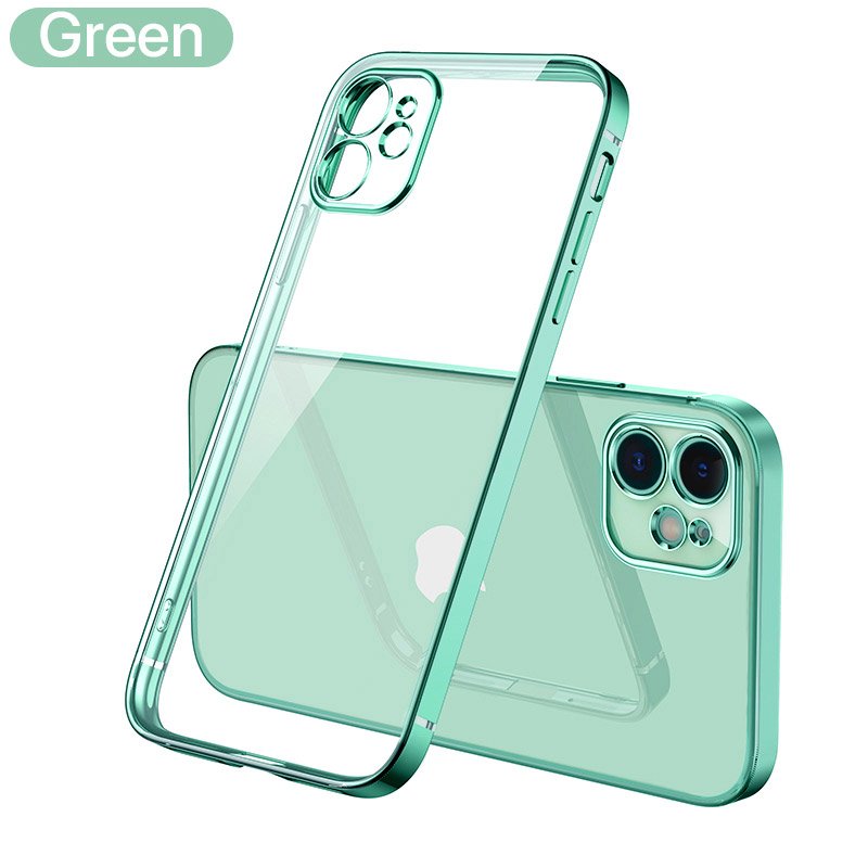 Luxury Candy Transparent Phone Case For iPhone 16 15 14Pro Max 13Pro Soft Silicone Straight Edge Plating Shockproof Cases Cover