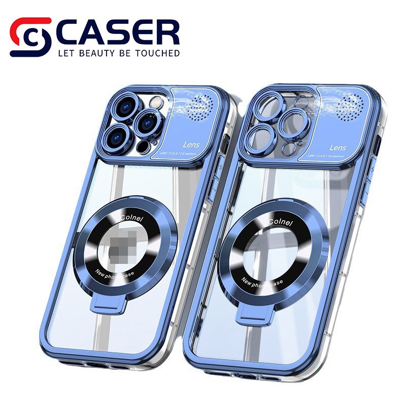 Electroplated Hidden Holder Aromatherapy Mobile Phone Case Transparent Logo Cut Bumper Cell Phone Cover For Iphone 16 pm 15 14