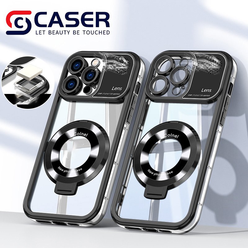 Electroplated Hidden Holder Aromatherapy Mobile Phone Case Transparent Logo Cut Bumper Cell Phone Cover For Iphone 16 pm 15 14