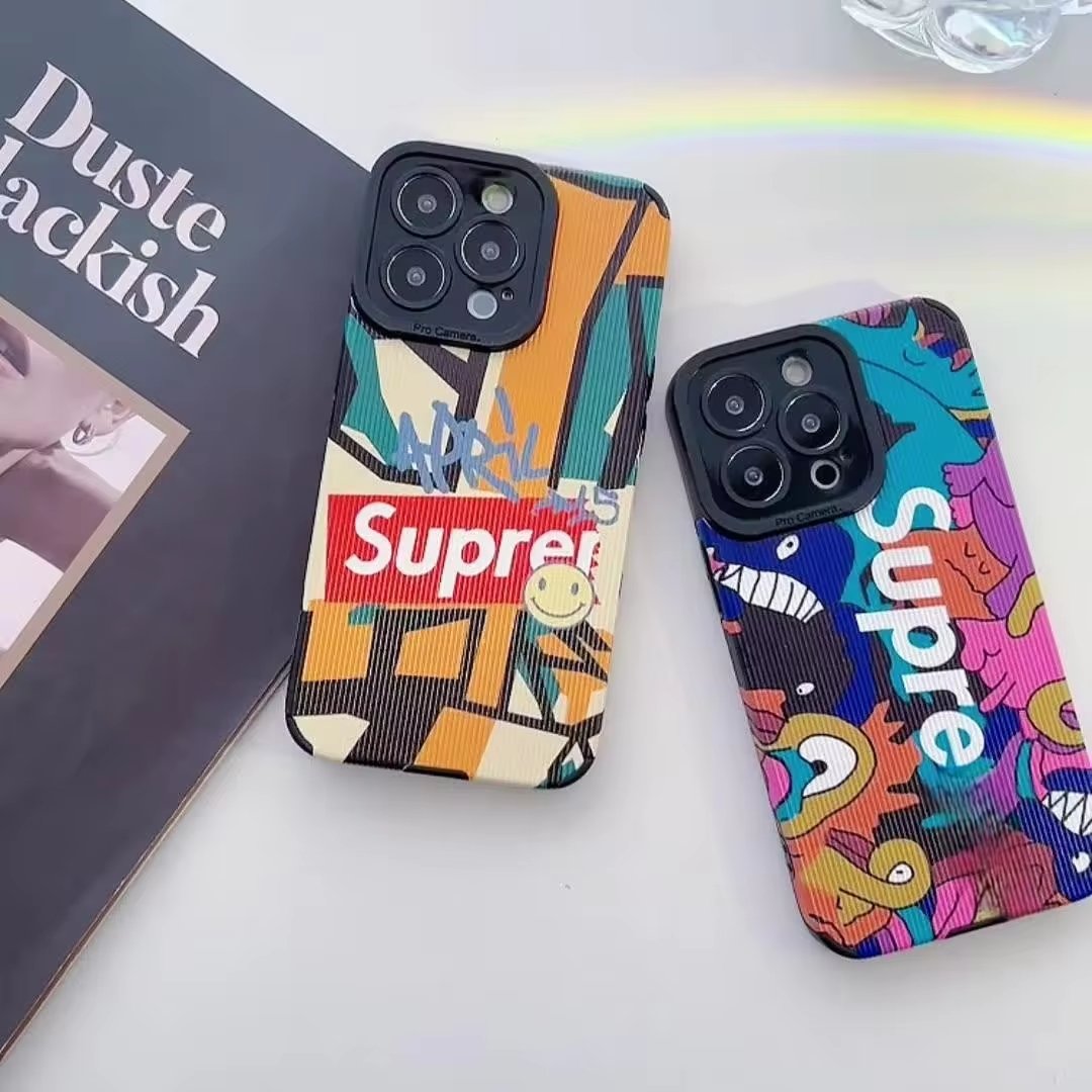 Tide Brand Supre Silicone leather printing Phone Case For iPhone 15 14 Pro max 13 12 11 XS XR 7 8 Shockproof Mobile Back Cover
