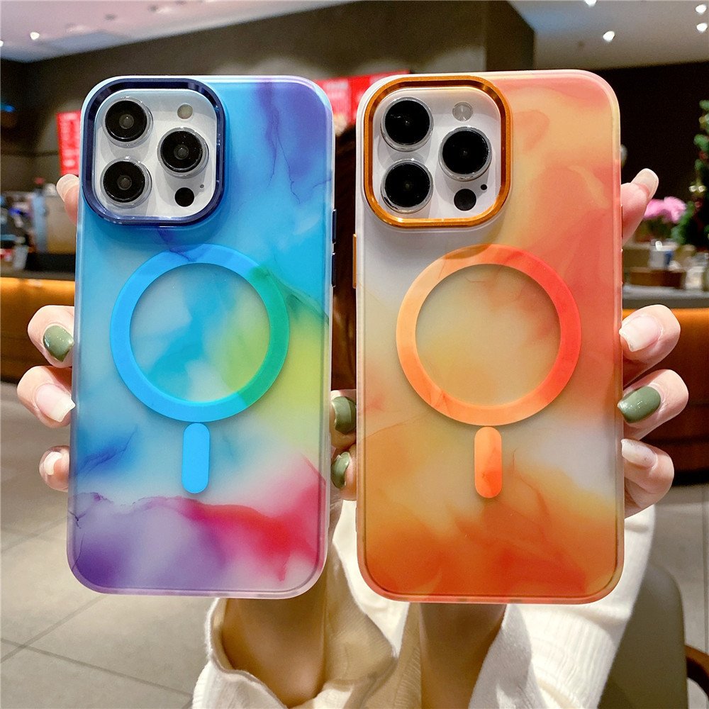 For iPhone16pro ink watercolor matte skin magnetic suction mobile phone case 15promax anti-fall protective cover 14plus