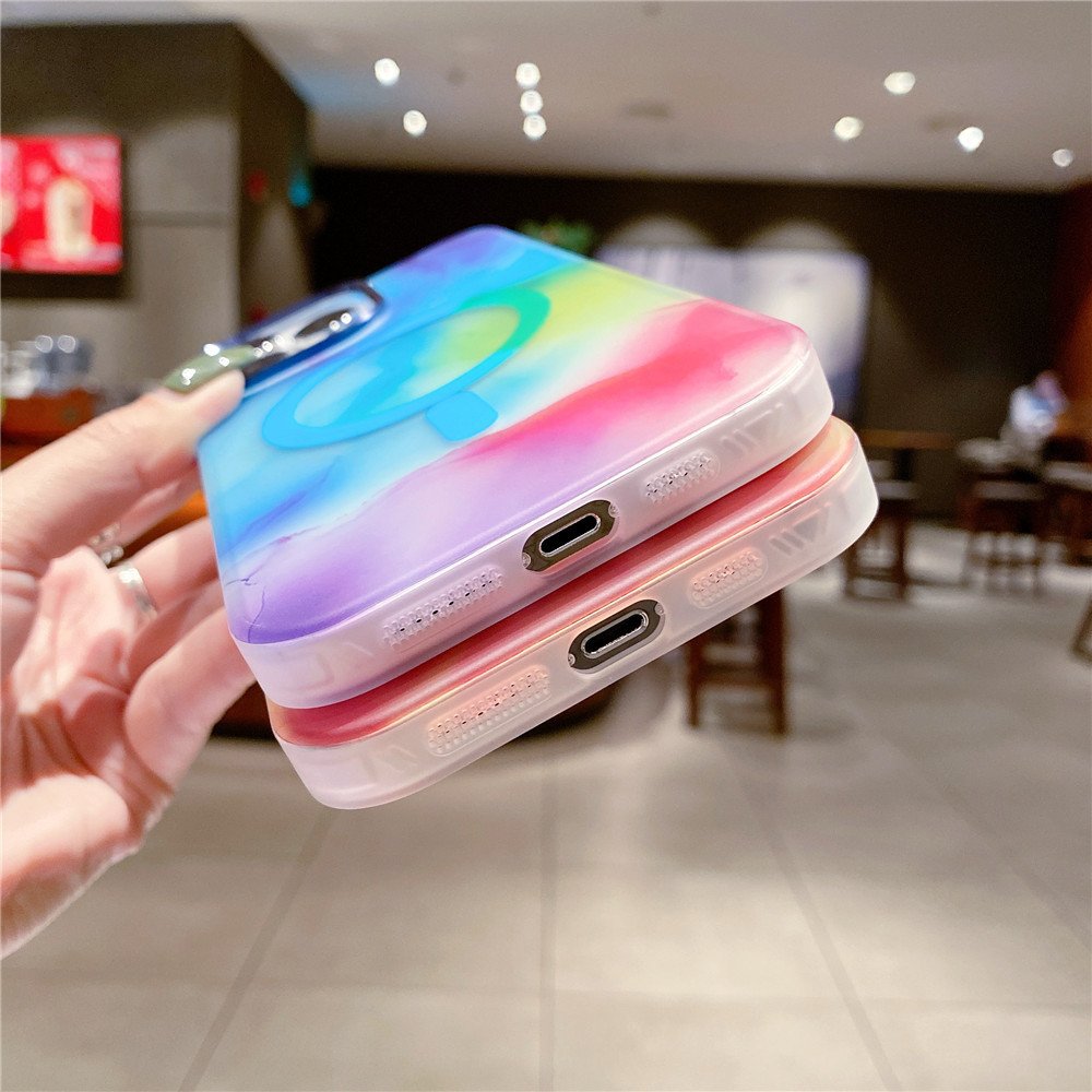 For iPhone16pro ink watercolor matte skin magnetic suction mobile phone case 15promax anti-fall protective cover 14plus