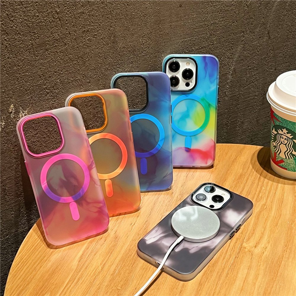 For iPhone16pro ink watercolor matte skin magnetic suction mobile phone case 15promax anti-fall protective cover 14plus