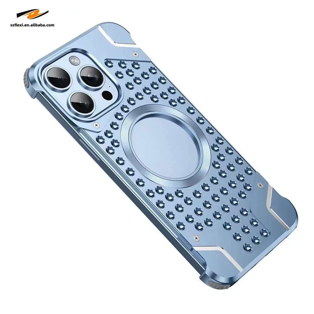 Titanium Alloy Rimless Case For iPhone 15 14 13 Pro Max Plus Strong Magnetic Shockproof Cover Heat Dissipation Metal Cases