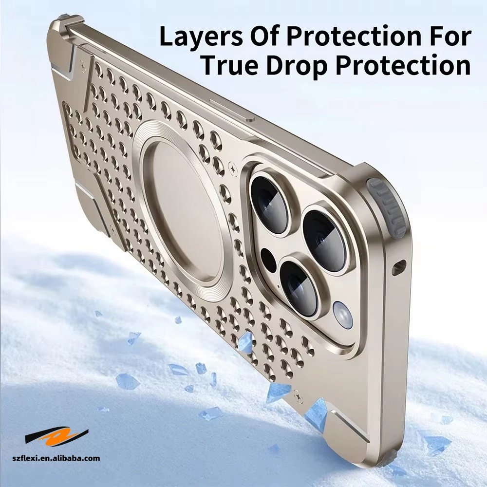 Titanium Alloy Rimless Case For iPhone 15 14 13 Pro Max Plus Strong Magnetic Shockproof Cover Heat Dissipation Metal Cases