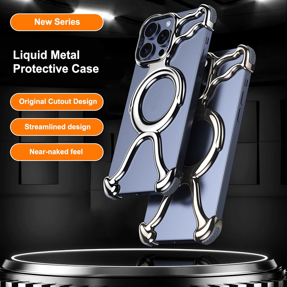 Laudtec Sjk708 Liquid Metal Mobile Phone Case Hollow Out Magnetic Stand Luxury For Iphone 16 15 14 13 12 11 Plus Pro Max
