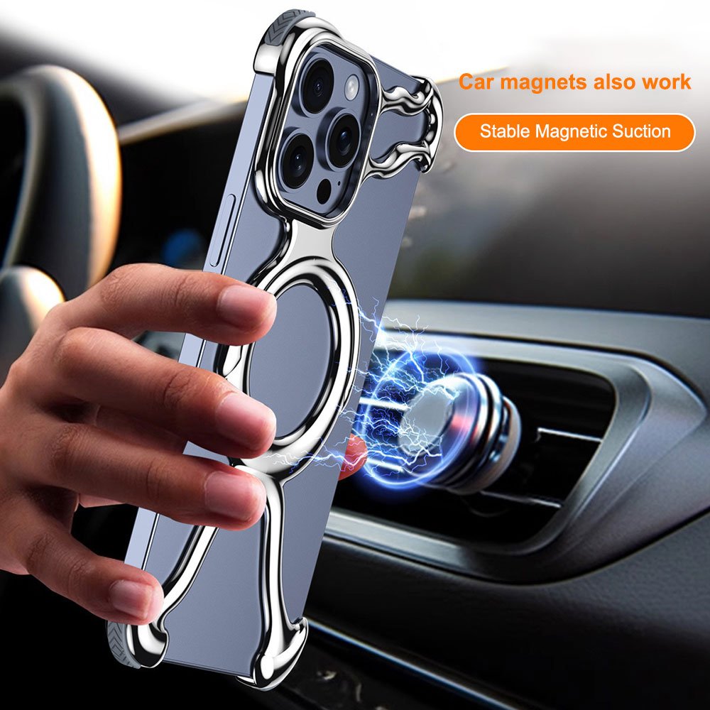 Laudtec Sjk708 Liquid Metal Mobile Phone Case Hollow Out Magnetic Stand Luxury For Iphone 16 15 14 13 12 11 Plus Pro Max