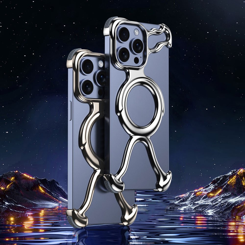 Laudtec Sjk708 Liquid Metal Mobile Phone Case Hollow Out Magnetic Stand Luxury For Iphone 16 15 14 13 12 11 Plus Pro Max