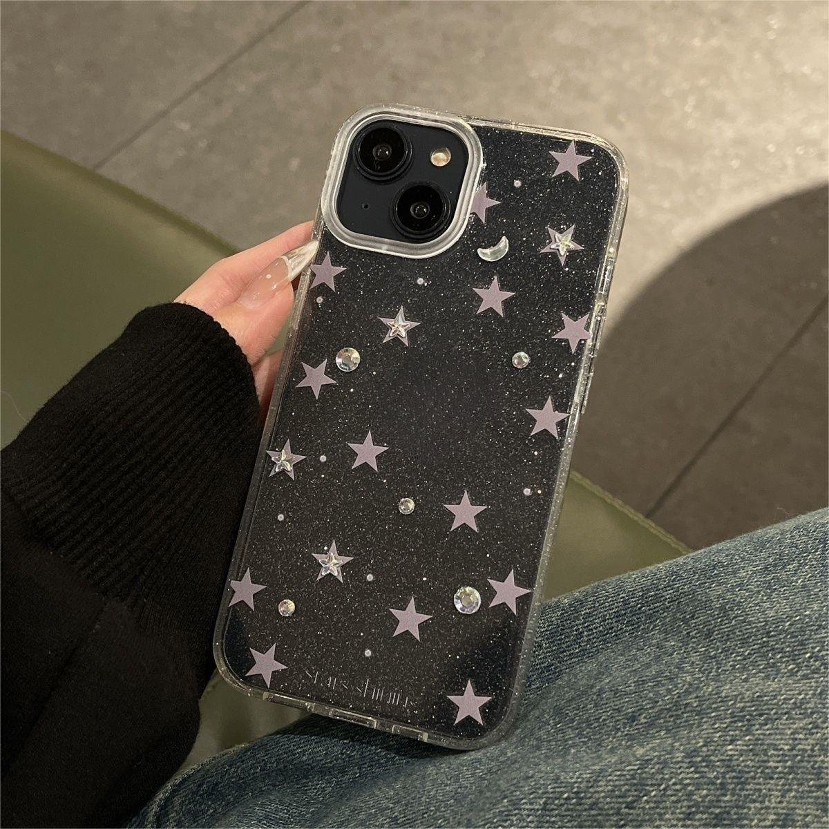 Korean ins niche design girl frosted star mobile phone case for 15promax/11/13/14pro mobile phone protective case soft case