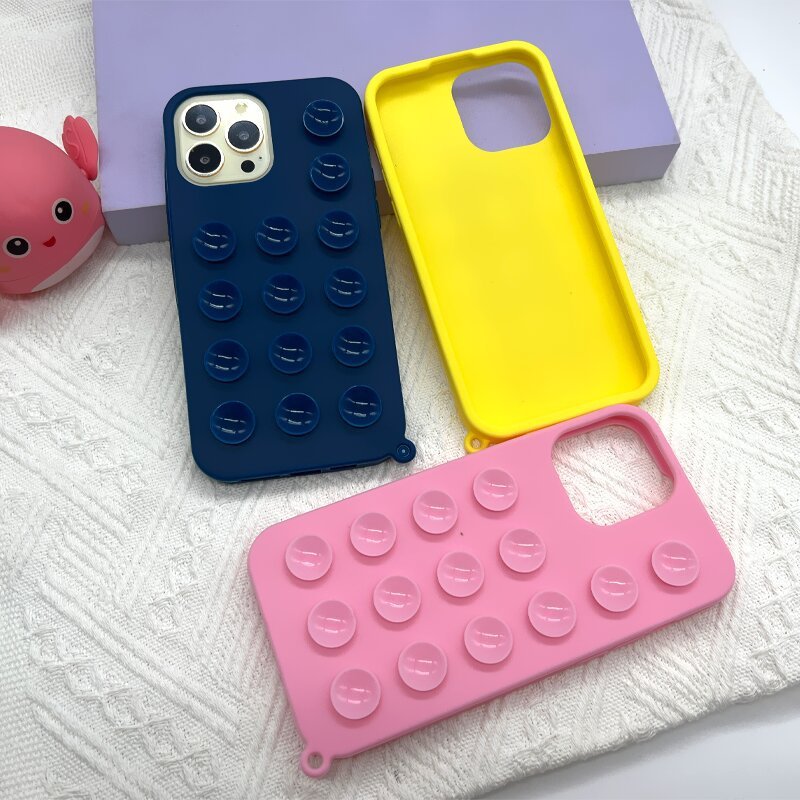 Newest Silicone Adhesive Suction Cup Mount Holder Mobile Phone Cases for iPhone 12 13 14 15 16 Pro Max Phone Accessories