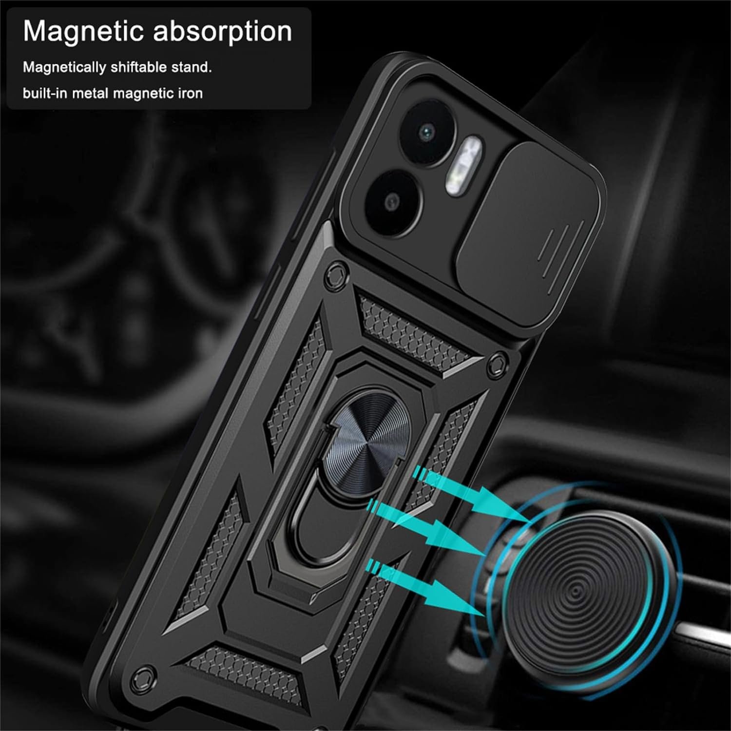 Heavy Duty Shockproof Lens Protective Phone Cover For Xiaomi Redmi A3 Redmi A2 Plus Redmi A1 Plus Ring Holder Back Cover