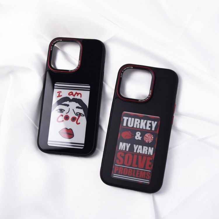 MRYES Luxury Design 2023 Custom Logo Brand E Ink Smart DIY Phone Case For iPhone 14Pro Max iPhone 15 Pro Max