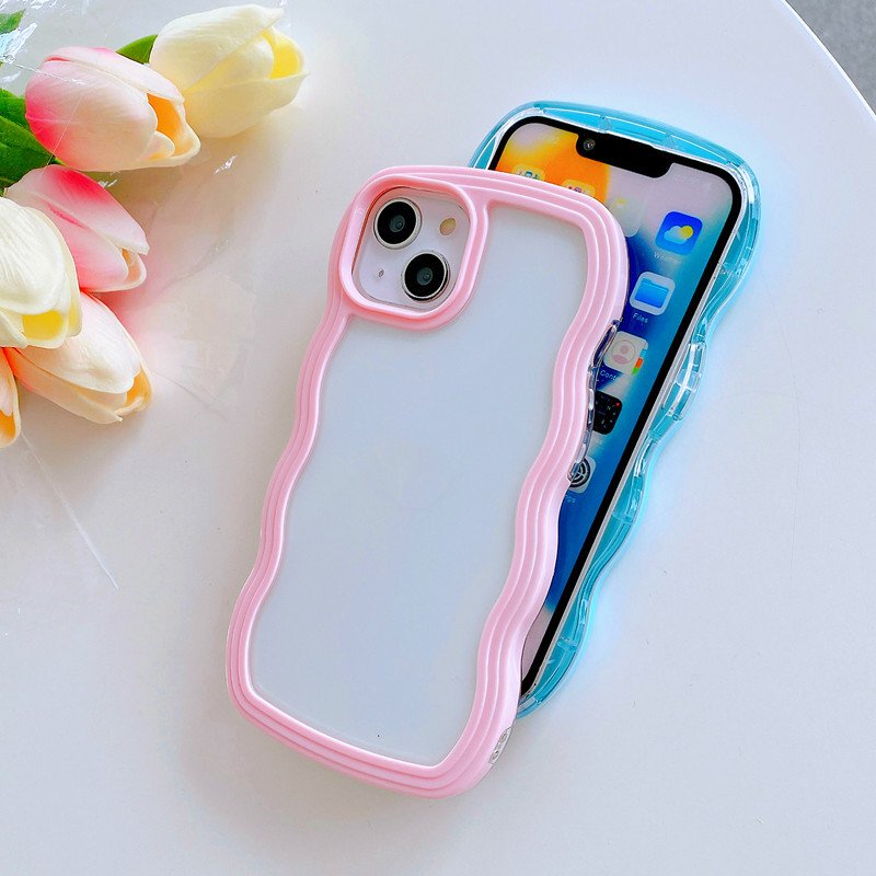 Ins style big wave 2-in -1 transparent phone case for iphone 11 12 13 14 15 16 promax airbag anti-fall phone accessories
