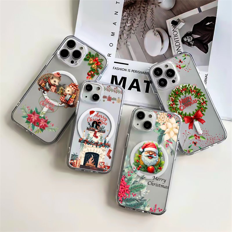 Transparent Magnetic Merry Christmas Uv Print Phone Case For iPhone 16