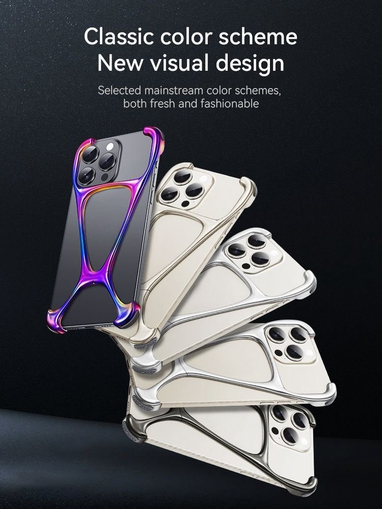 High Quality Anti-fall Alloy Metal Rimless Armor Mobile Phone Cases For iPhone 16 15 Pro Max Hollow Bare Cases