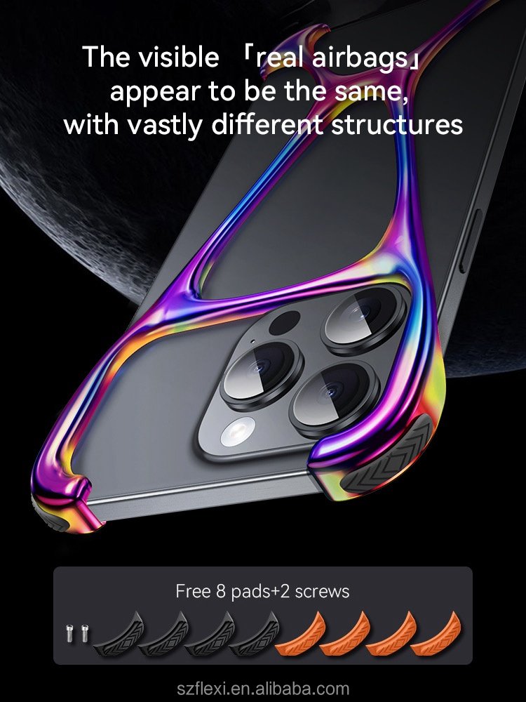 High Quality Anti-fall Alloy Metal Rimless Armor Mobile Phone Cases For iPhone 16 15 Pro Max Hollow Bare Cases