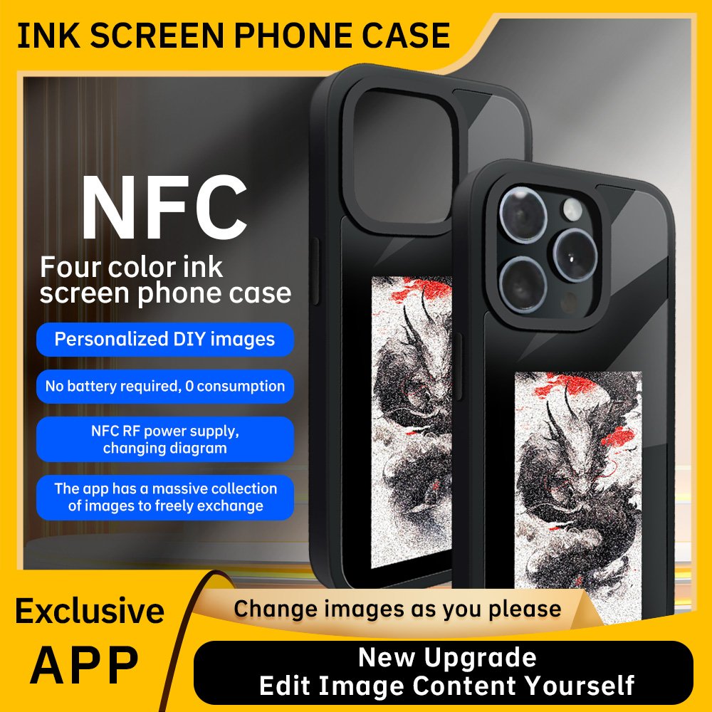 Factory Diy nfc 4 color picture smart function e lnk screen display photo in mobile Phone Case for Iphone 15 Pro Max 13 14 Plus