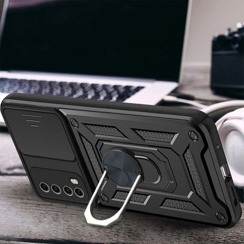 Shockproof Heavy Duty Back Cover Slide Window Push Magnetic Metal Ring Holder Armor Phone Case for HUAWEI Y7A P SMART 2021