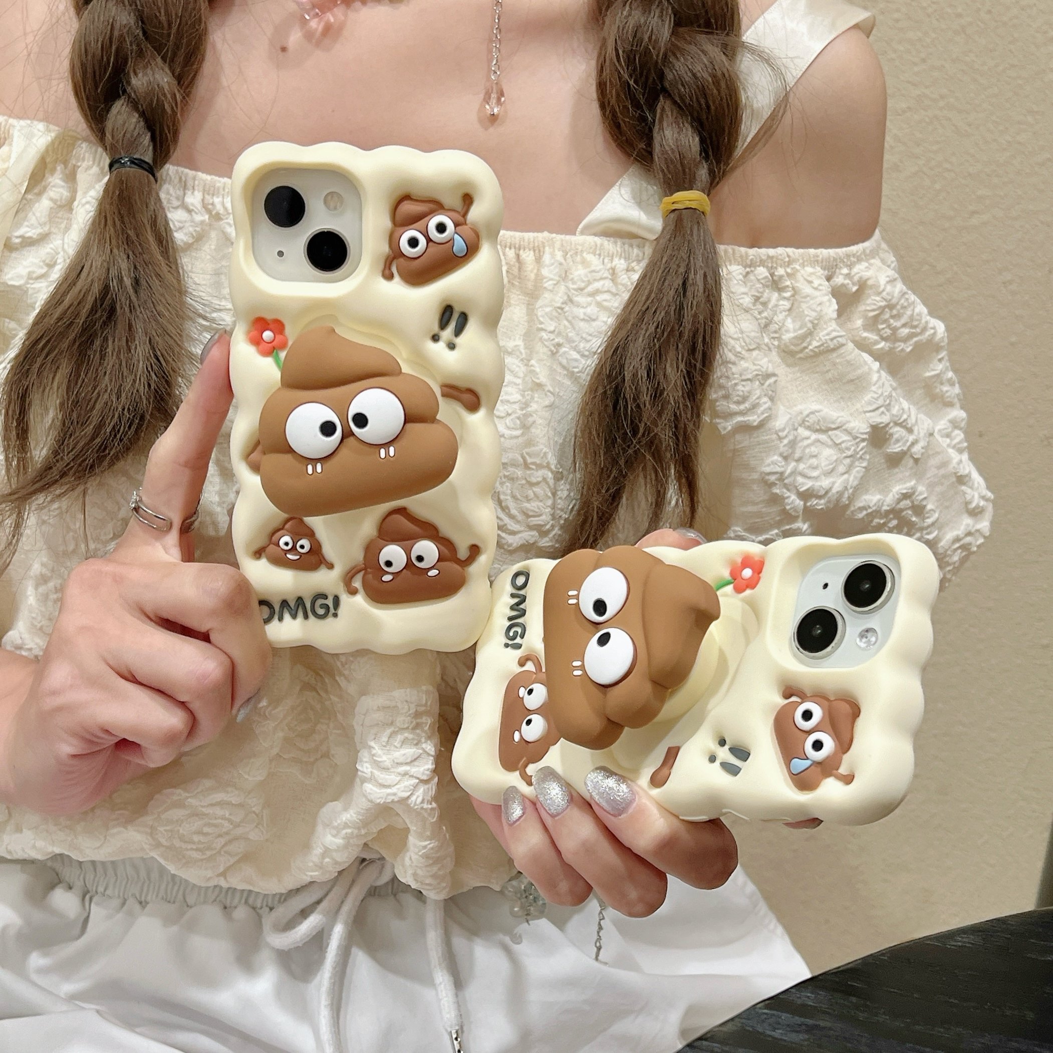 Fashion Cartoon Poop Retractable Stand Funny Silicone Shockproof Protective Phone Cover Case For Iphone 12 13 14 15 Pro Max