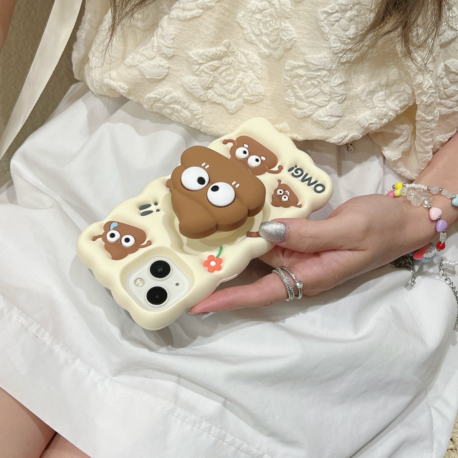 Fashion Cartoon Poop Retractable Stand Funny Silicone Shockproof Protective Phone Cover Case For Iphone 12 13 14 15 Pro Max