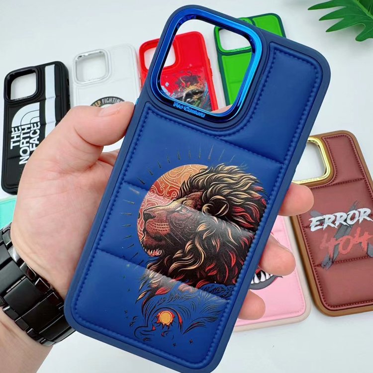 Customized Printing Patterns Logo TPU leather Down Jacket Fashion Mobile Phone Case For Iphone 11 12 13 14 15 Pro Max Xs Cover