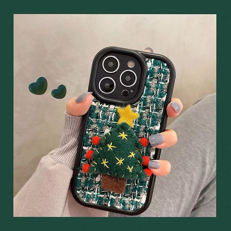 Hot Sale Christmas Santa Claus and Tree Plush Mobile Phone Case for iPhone 14 15 16 Pro Max Christmas Plush Phone Case