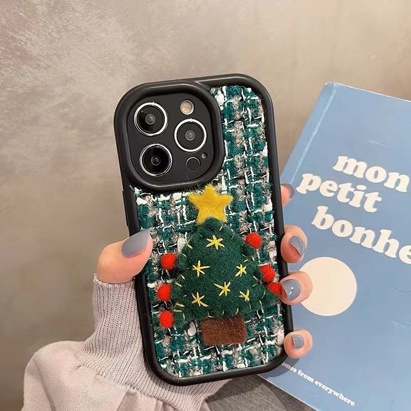 Hot Sale Christmas Santa Claus and Tree Plush Mobile Phone Case for iPhone 14 15 16 Pro Max Christmas Plush Phone Case