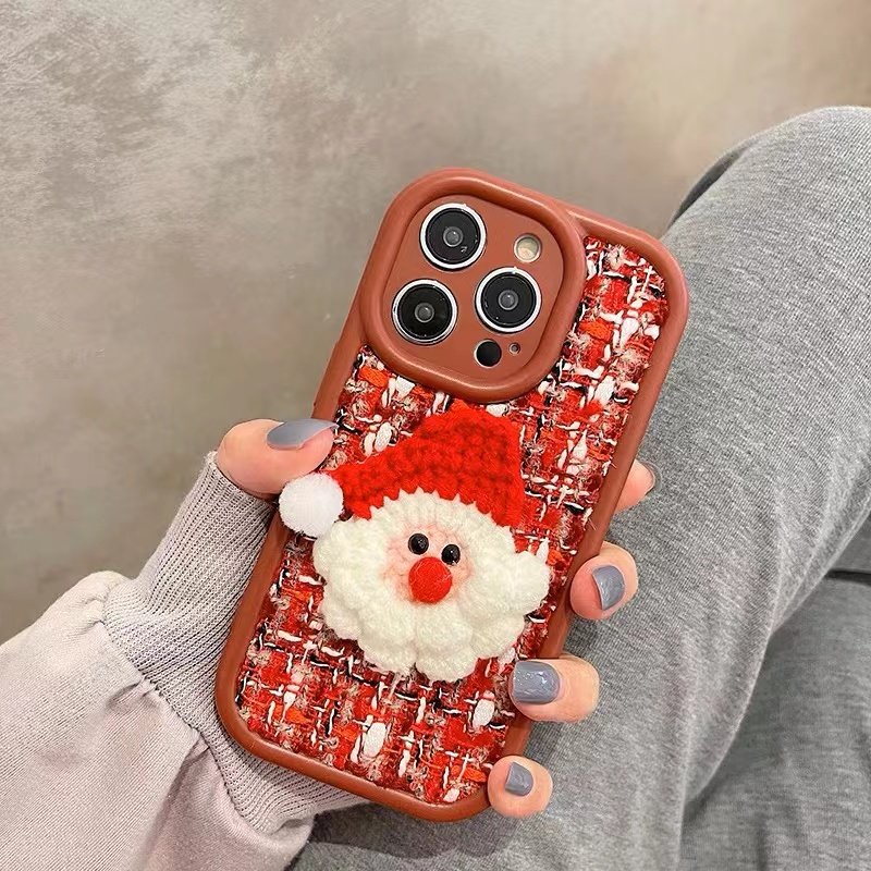 Hot Sale Christmas Santa Claus and Tree Plush Mobile Phone Case for iPhone 14 15 16 Pro Max Christmas Plush Phone Case