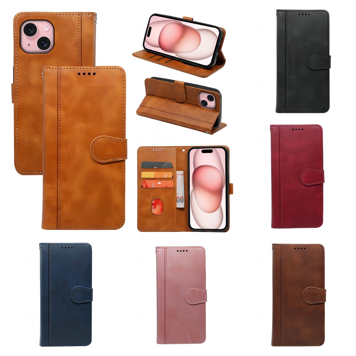 Classic Flip Cover Card Holder Bag Magnetic Leather Wallet Phone Bag Case For iPhone 13 Mini 14 15 Plus 16 Pro Max