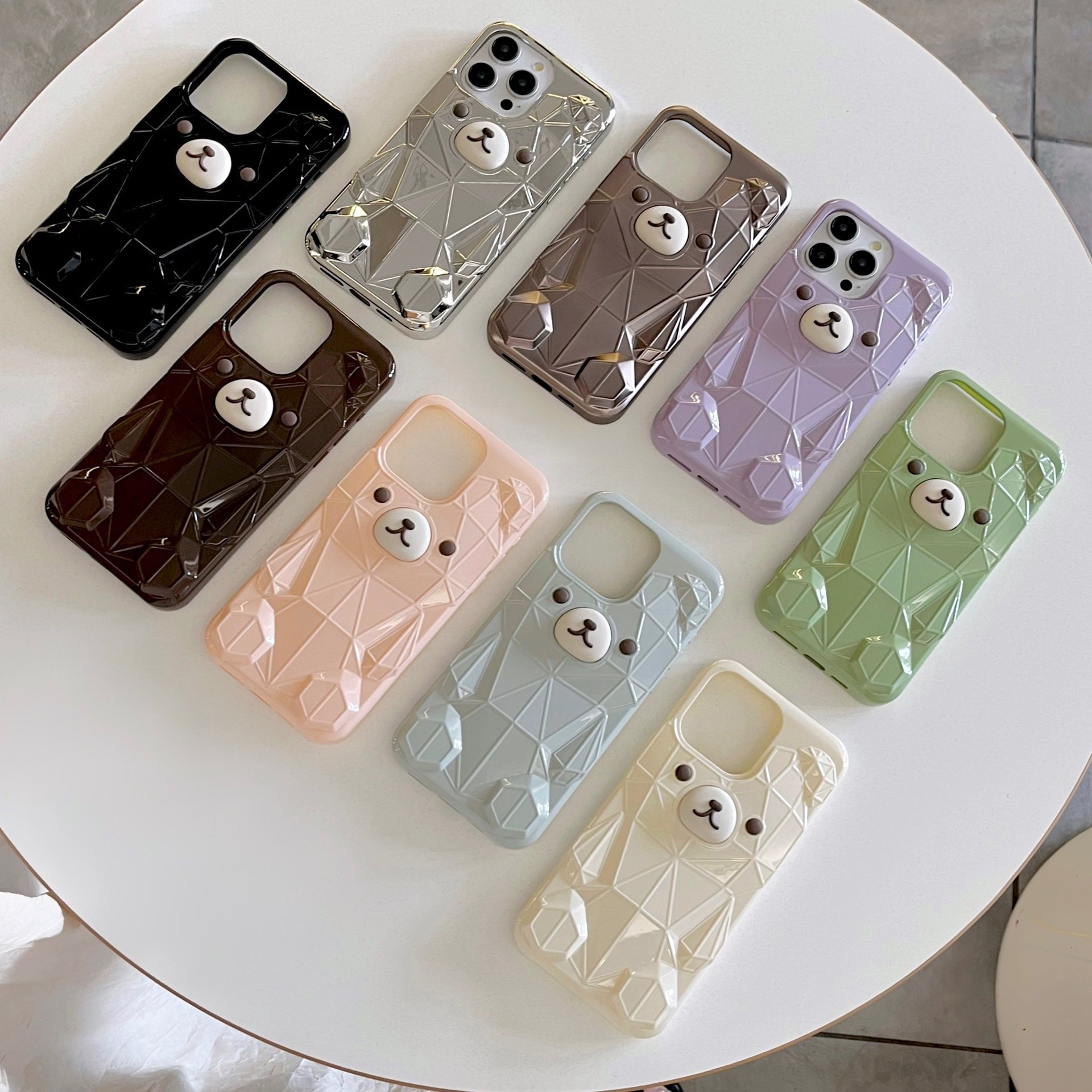 Cute Cartoon bear argyle TPU Mobile Phone Case For iPhone 16 15 14 13 12 Pro max 3D silicone Colorful DIY Shockproof Back Cover