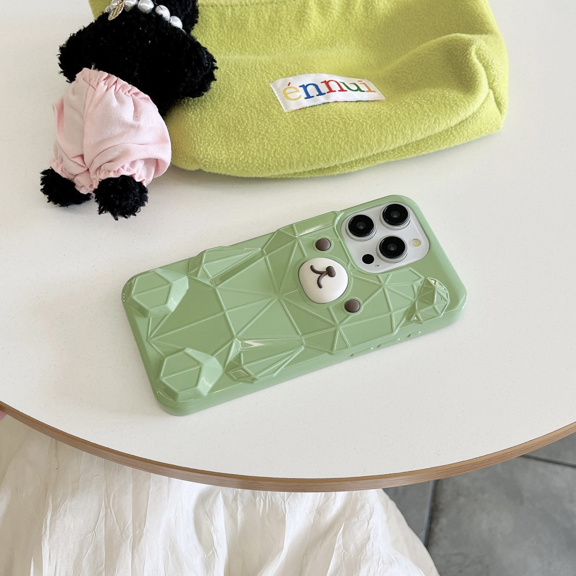 Cute Cartoon bear argyle TPU Mobile Phone Case For iPhone 16 15 14 13 12 Pro max 3D silicone Colorful DIY Shockproof Back Cover