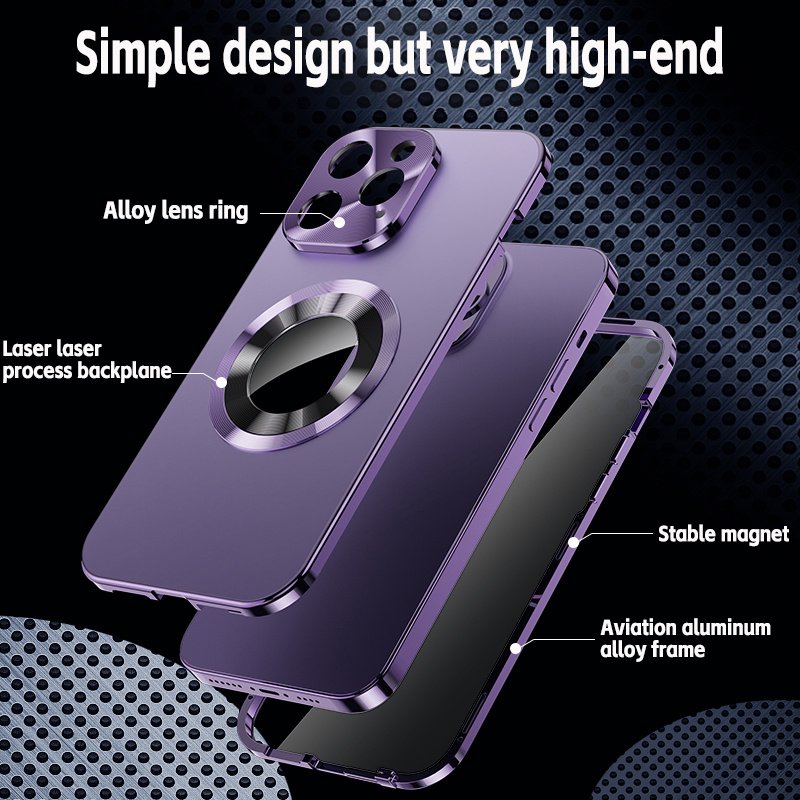 Aluminum Alloy Frame Logo Hole Magnetic HD Screen Tempered Glass Protection Phone Case For iPhone 12 14 ProMax 15 Plus 13 Pro 16