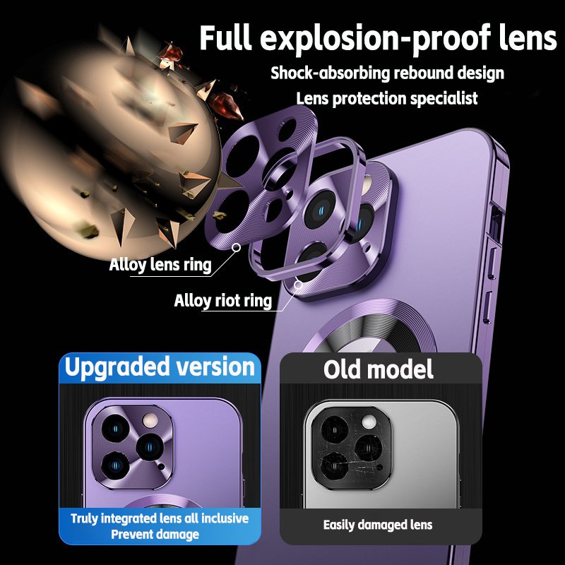 Aluminum Alloy Frame Logo Hole Magnetic HD Screen Tempered Glass Protection Phone Case For iPhone 12 14 ProMax 15 Plus 13 Pro 16