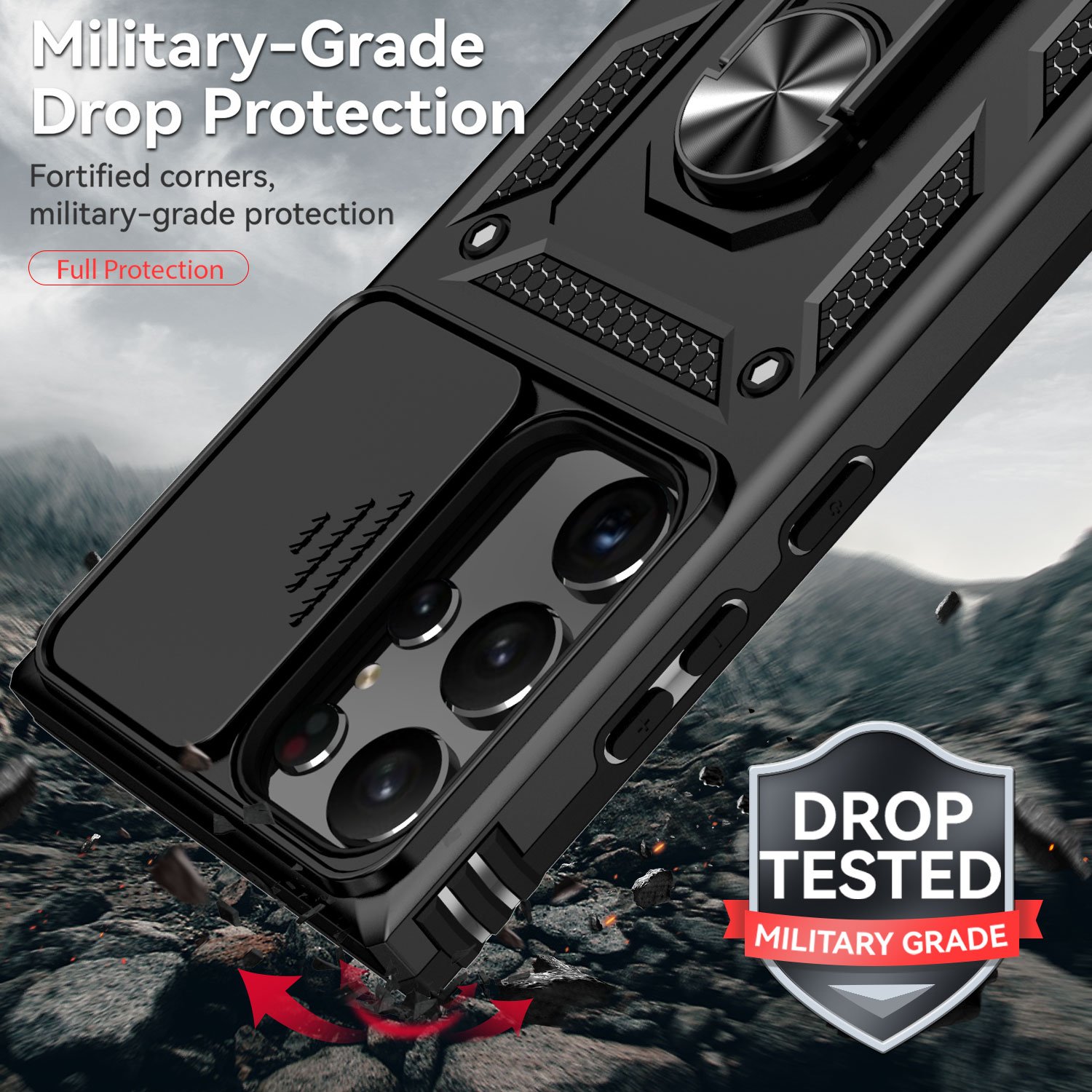for S23 Ultra S22 Plus Case CamShield Case, with Slide Camera Cover Protector PC+TPU Phone Cover S23 Ultra