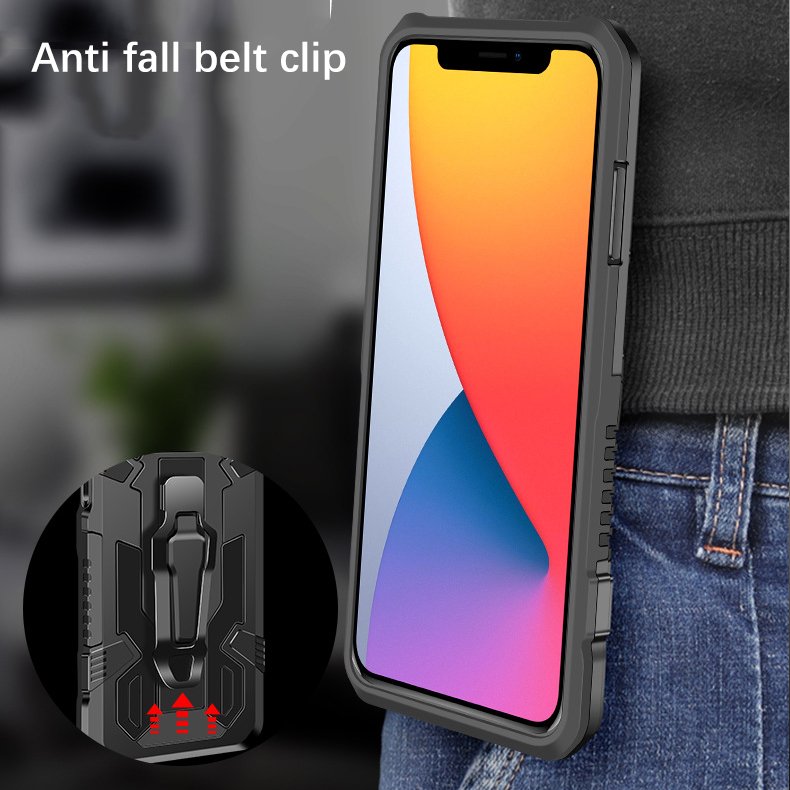 For iPhone 16 Dual Layer Case with Kickstand Holster Combo Shockproof Case for iPhone 15 Belt Clip Kickstand Mobile Phone Case
